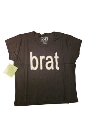 Charli XCX "brat" Graphic Baby Tee - Black & White Sz XL